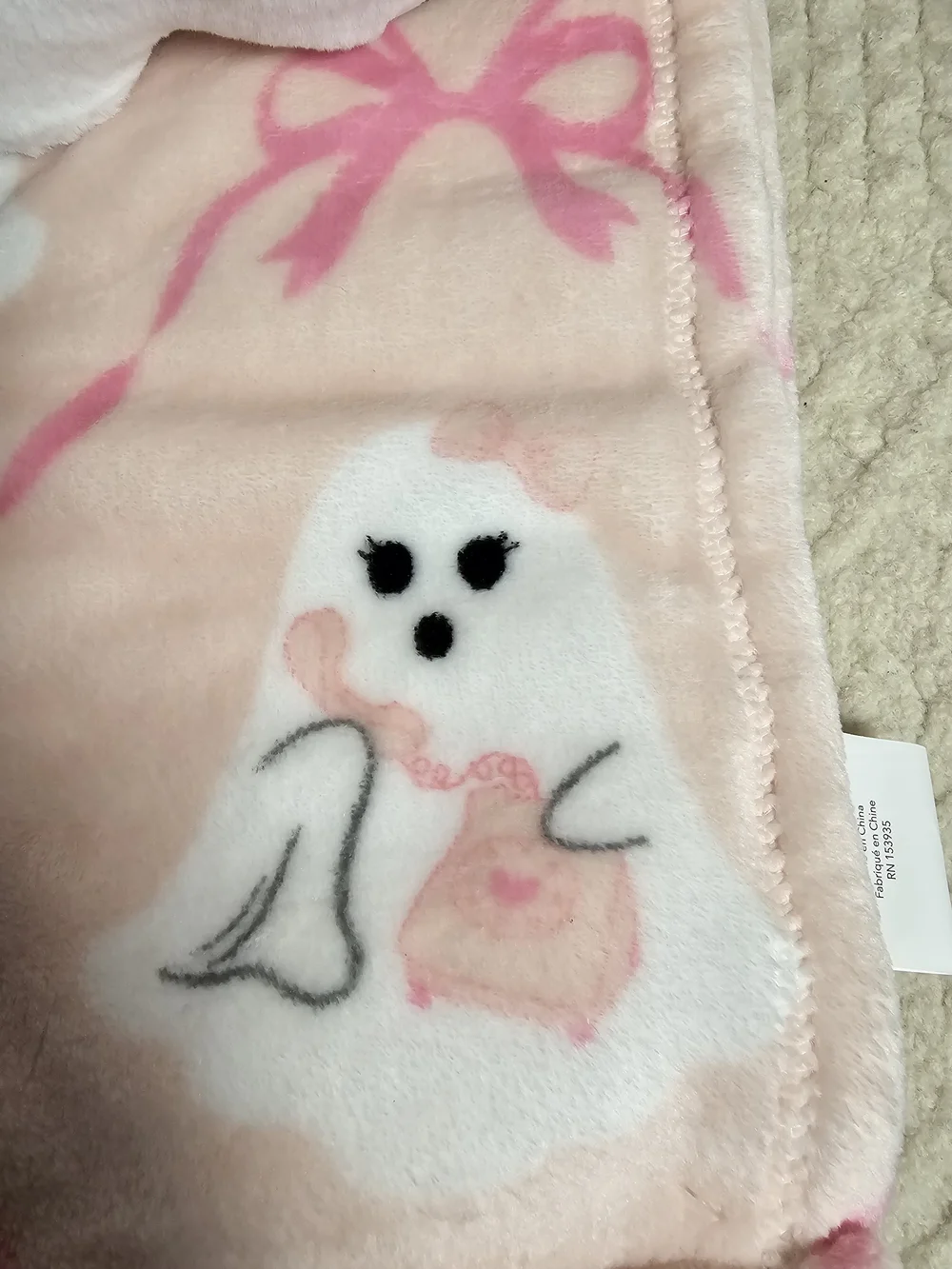 Plush White Ghost Pillow with Pink Bow Decorative Throw Set